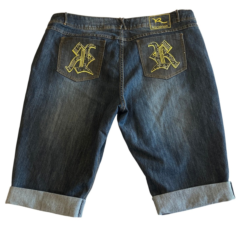 Rocawear‎ Shorts 22 (44" Waist) Denim Rhinestone Logo Bermuda Street Y2K Hip Hop